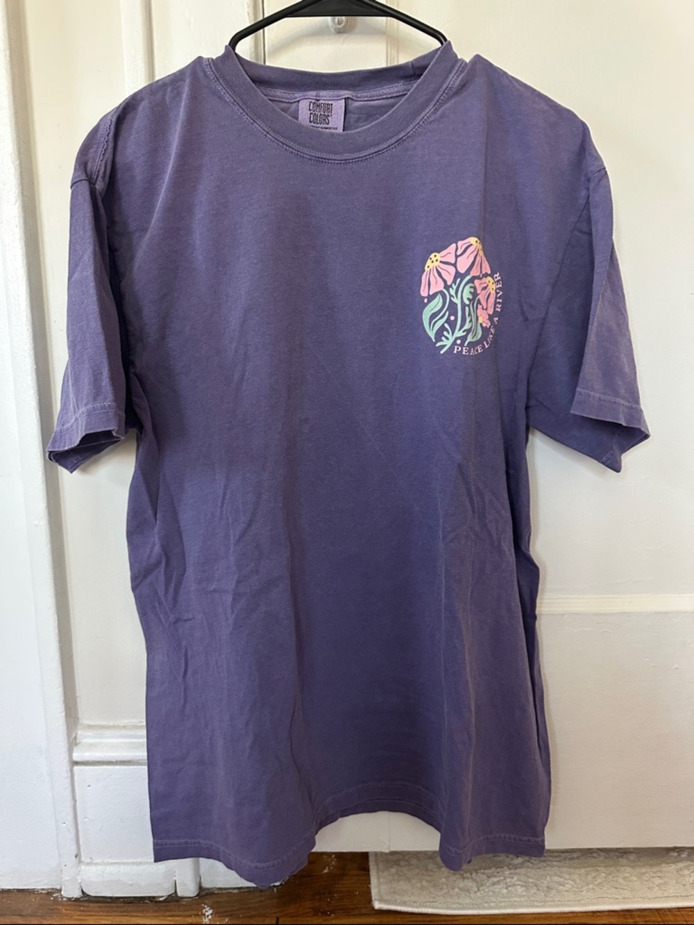 Comfort Colors Purple Tee with Pink & Green Floral Chest Graphic